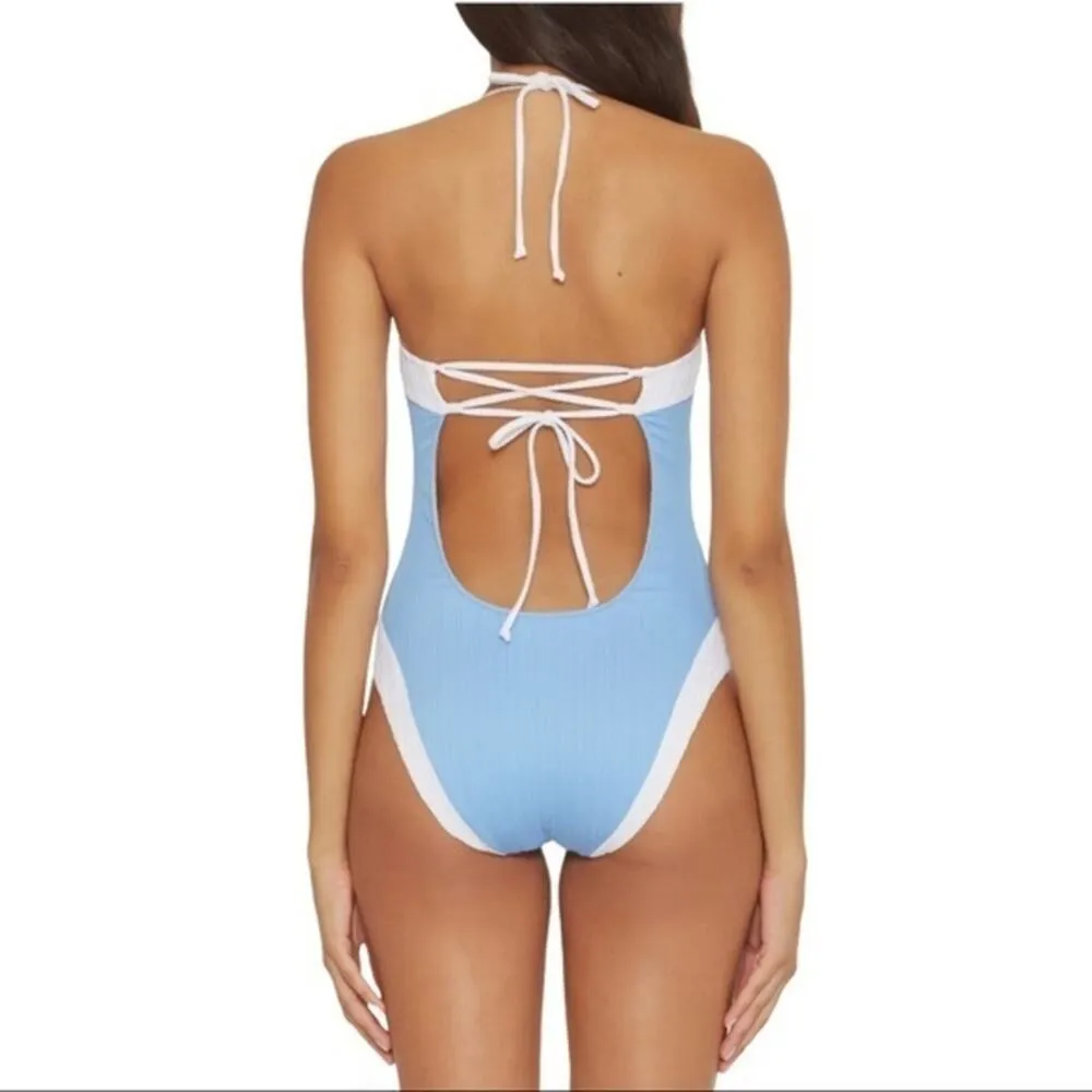Soluna Clear Lines Bandeau One Piece Swimsuit in Baby Blue Small NWT - Image 4