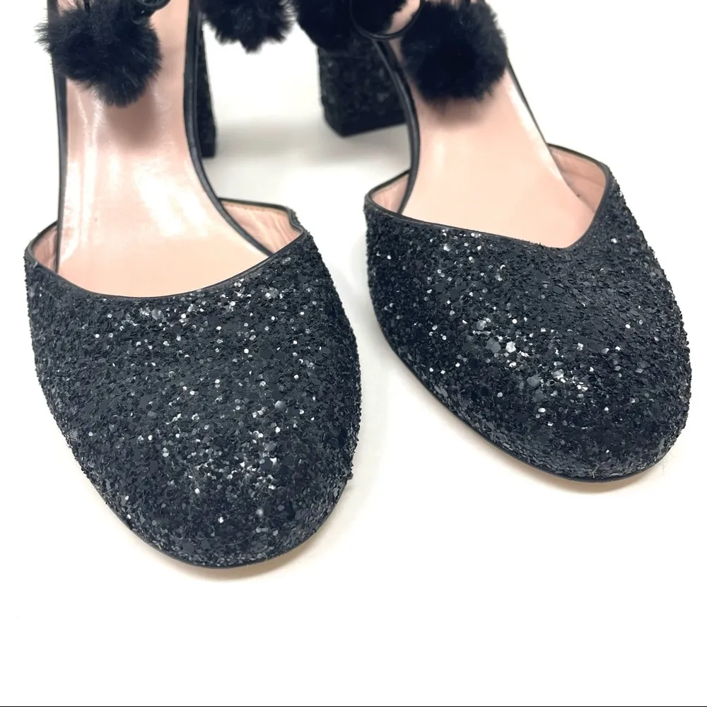 KATE SPADE black ankle wrap glitter shoes, made in Italy, size 7- NWT - Image 6