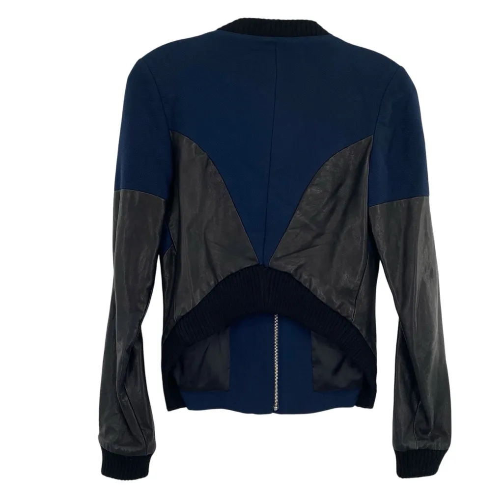 Thakoon Addition x Barneys New York Tweed Cotton Leather Moto Bomber Jacket Blue Size 0 - Image 6