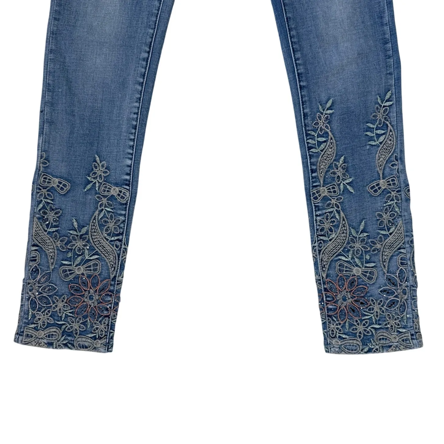 Y2K Jeans Embroidered Floral Cut Out Mid - Image 3