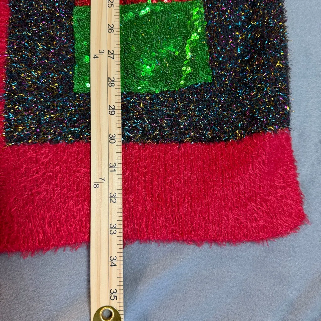 Christmas Sweater Ugly Festive Cardigan Tinsel Knit Vest L Grandmacore Xmas - Image 8