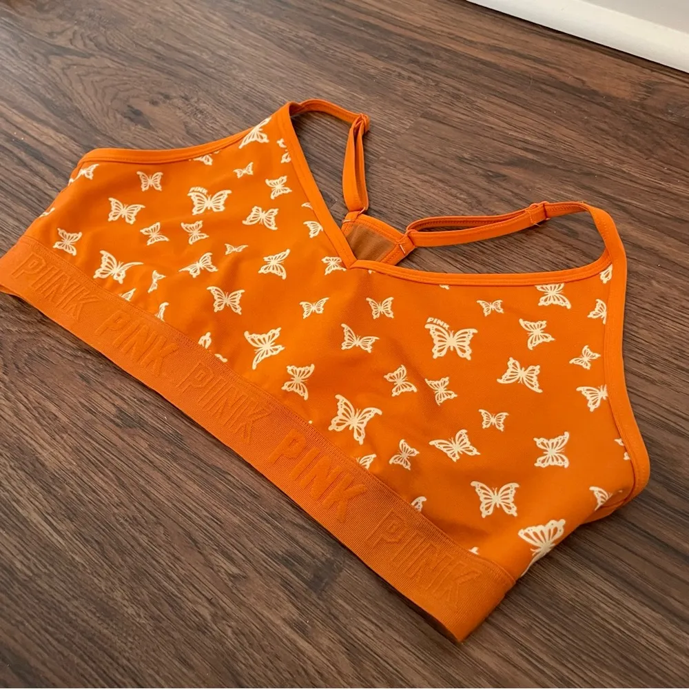 PINK Victoria’s Secret Active Sports Bra Butterfly Print Sz XL Rust Orange - Image 4