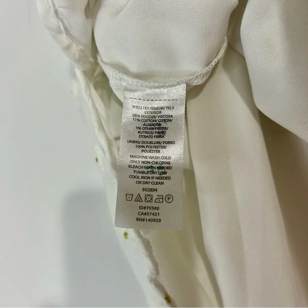 Loft Women’s Textured Layered Ruffle Sleeve Floral Blouse White Gold M P Girly - Image 5