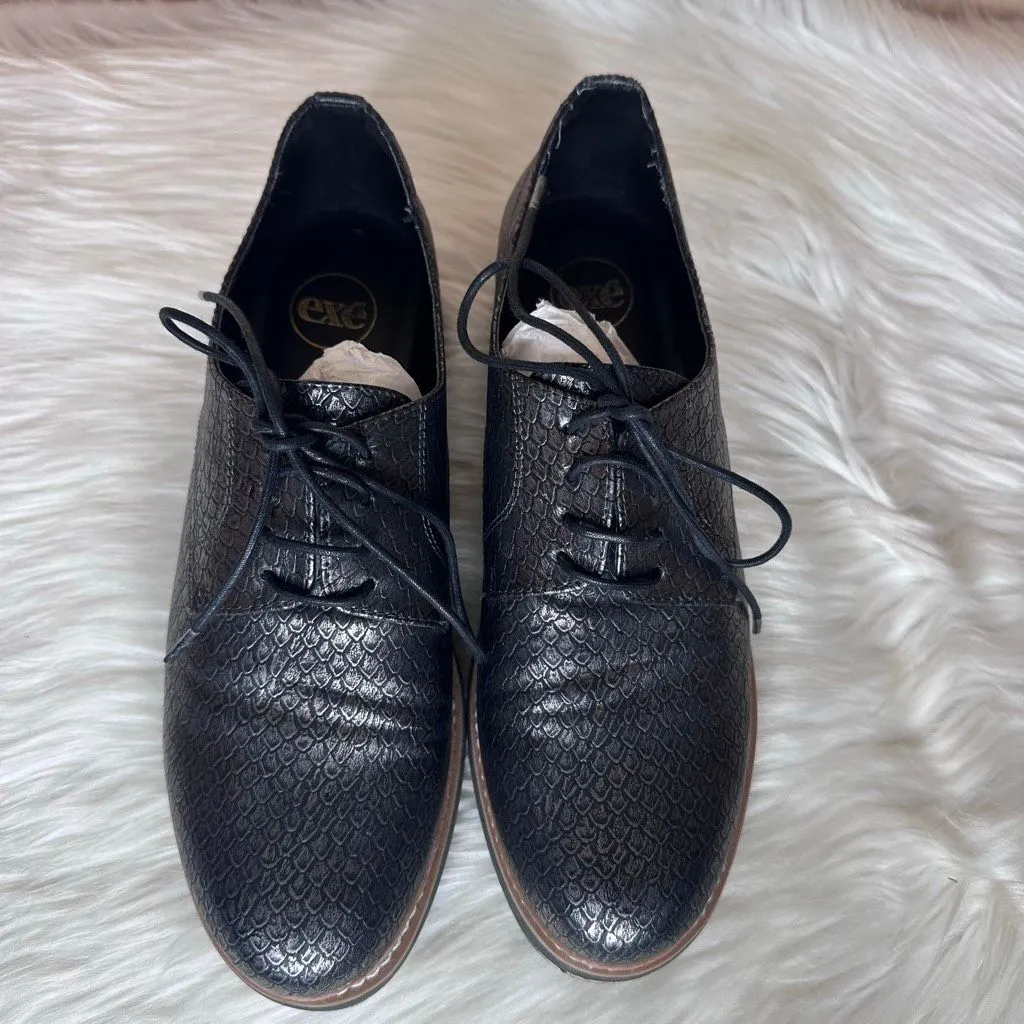 Exé Platform Loafers Metallic Black Scale Print Size 41 - Image 3
