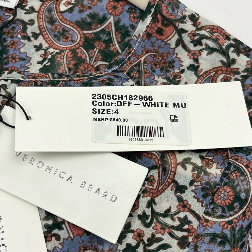 Veronica Beard Sazan Dress Off-White Multi Paisley Sleeve 4 NEW *FACTORY FLAW - Image 5