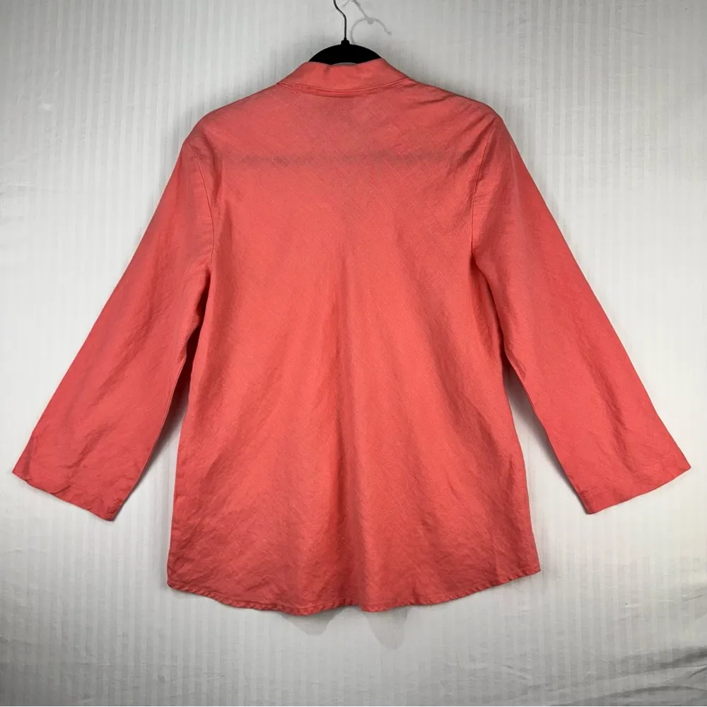 SO Blue Sigrid Olsen Coral Linen Button-Up Top Women's Size Large Coastal Core - Image 2