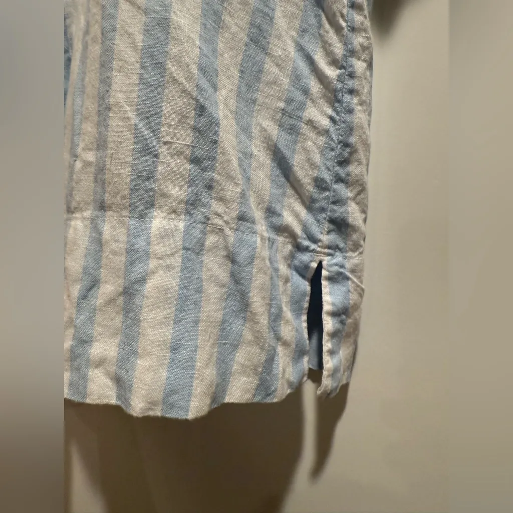 Everlane Light Blue and White Linen Resort Striped Casual Shirt Size 00 - Image 3