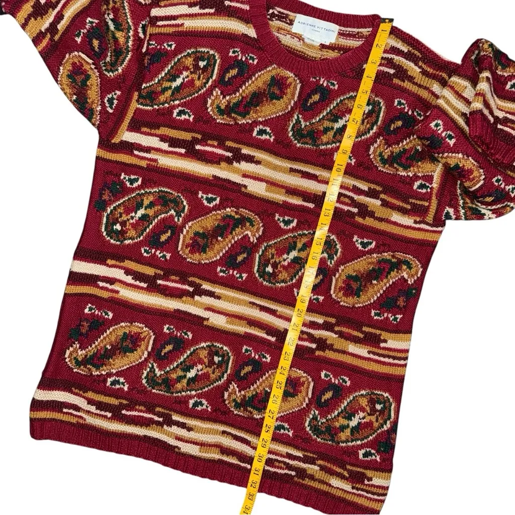 VTG Adrienne Vittadini Wool Blend Tapestry Knit Sweater XL Paisley Coogi Style Red - Image 7
