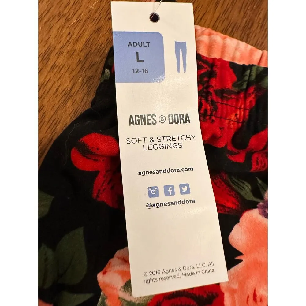 NWT Agnes & Dora Rose Floral Pattern Leggings, Size Large - Image 4