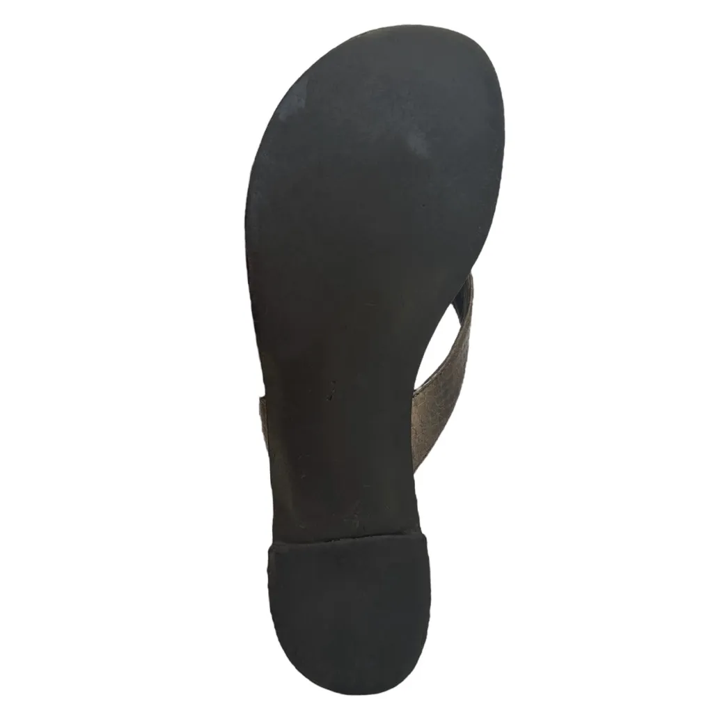 Tory Burch Thora 2 Leather Thong Sandals Pewter Metallic Tumbled Snake Print 7 M - Image 7