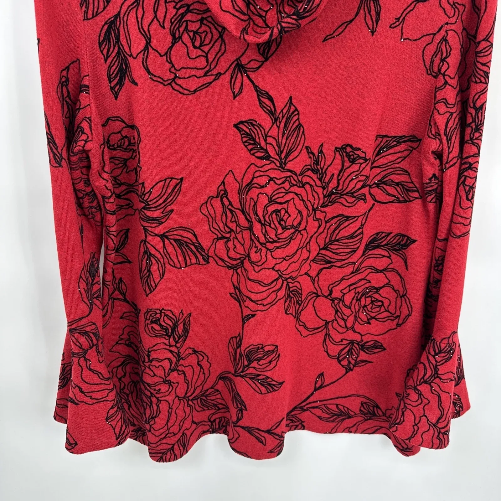 Coco Blanco Turtleneck Sweater Womens XL Red Black Floral Sequin Flutter Sleeve - Image 3
