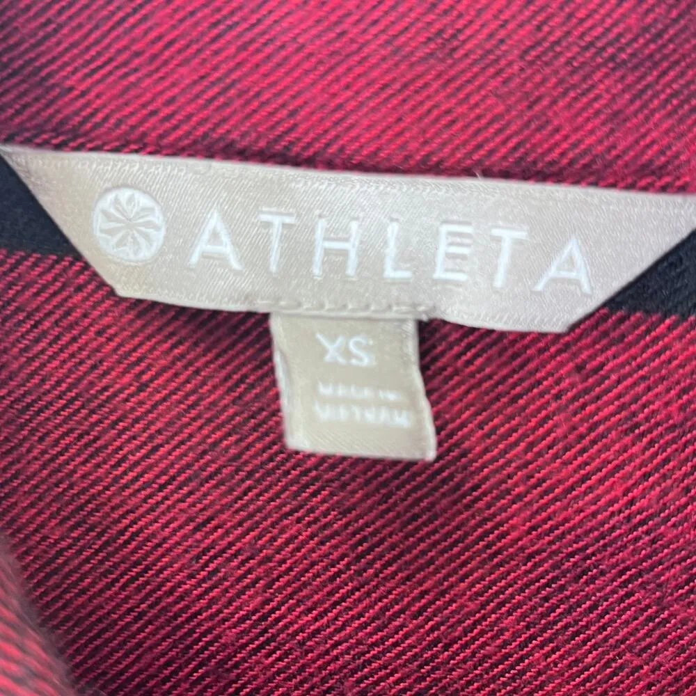Athleta Heat Gen 2.0 Button Down Flannel Top Long Sleeve Buffalo Plaid Red  XS - Image 3