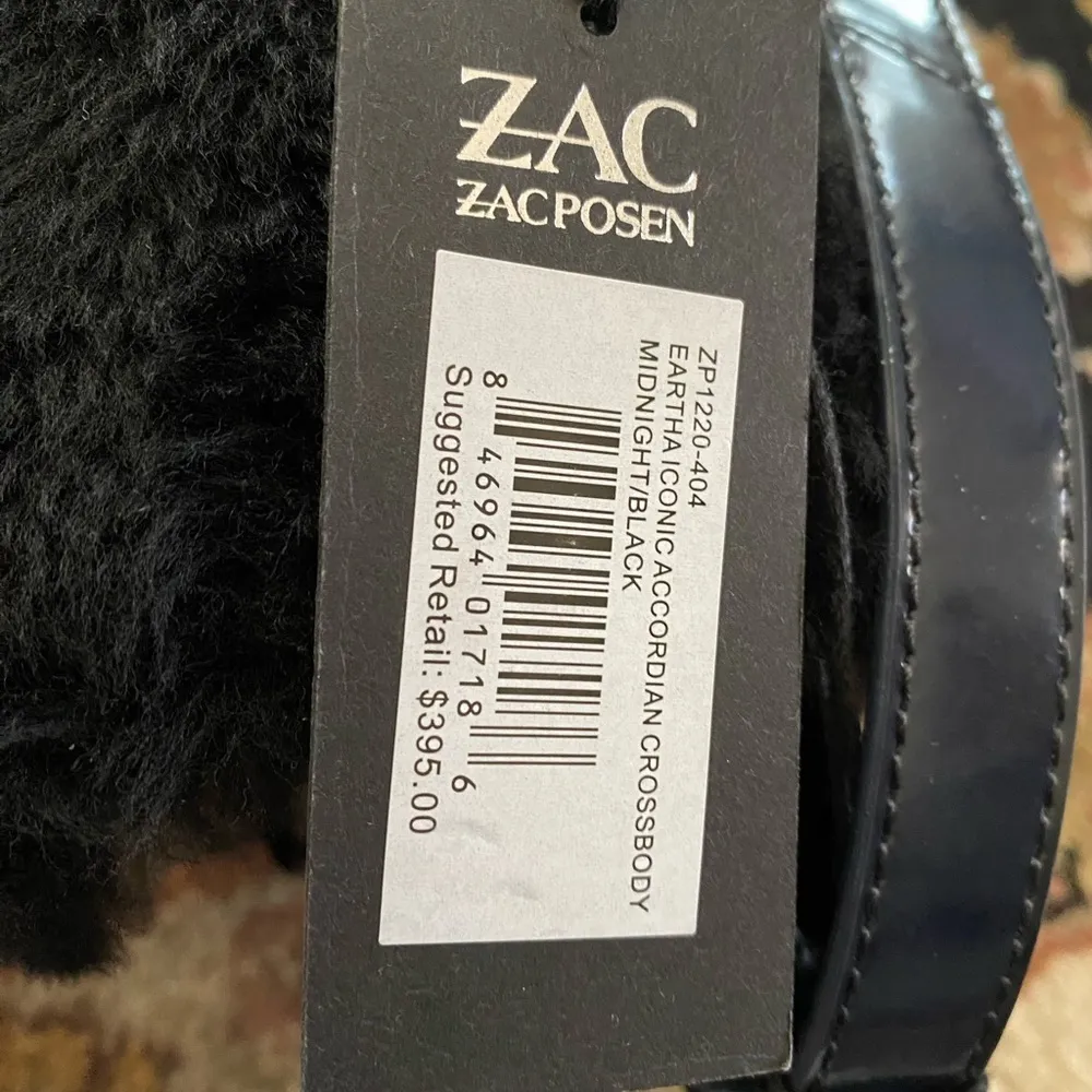 ZAC POSEN Eartha Accordian Black Fury Navy Leather Crossbody Shoulder Bag w/COA - Image 10