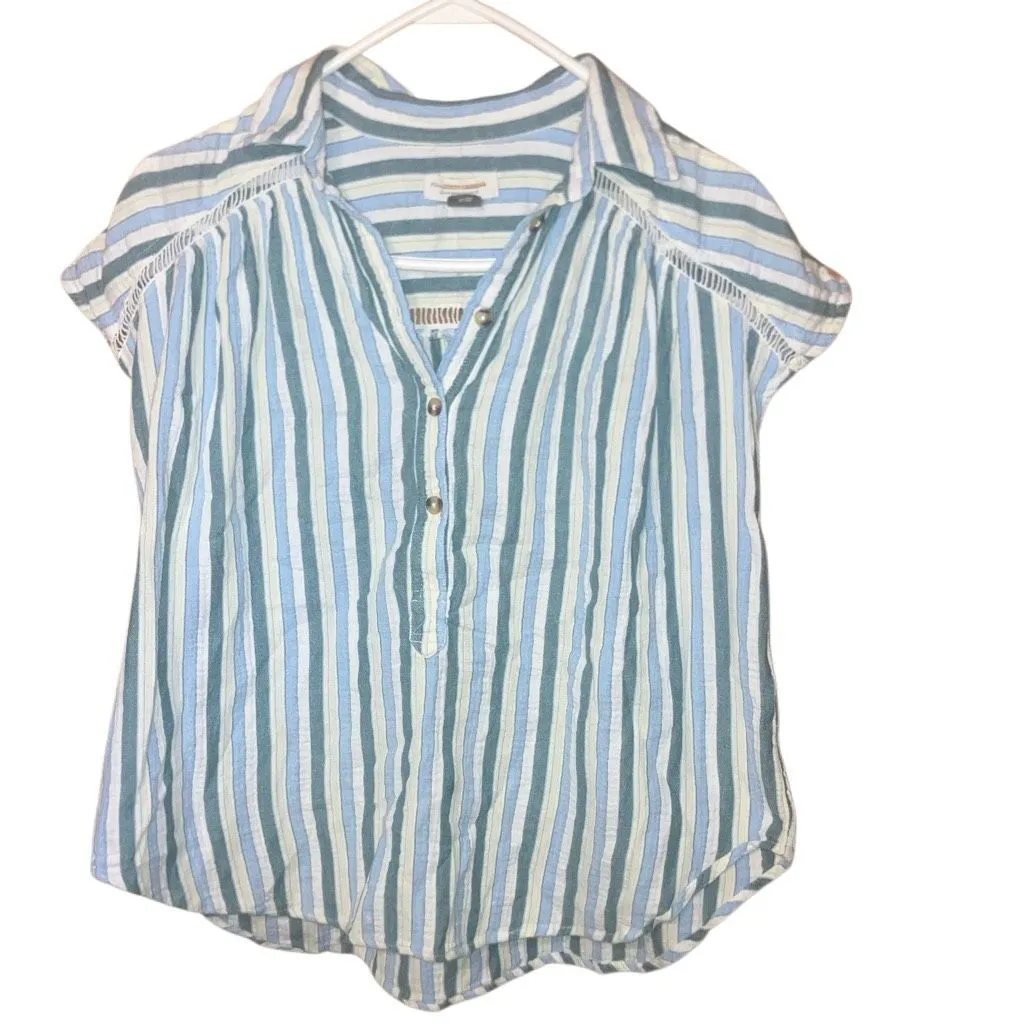 Pilcro Anthropologie the Serena surf Henley blouse striped print button down box - Image 3