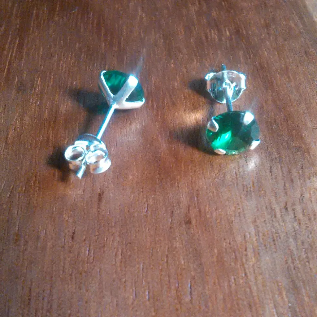 Simulated Green Diamond Sterling Silver Stud Earrings - Image 6