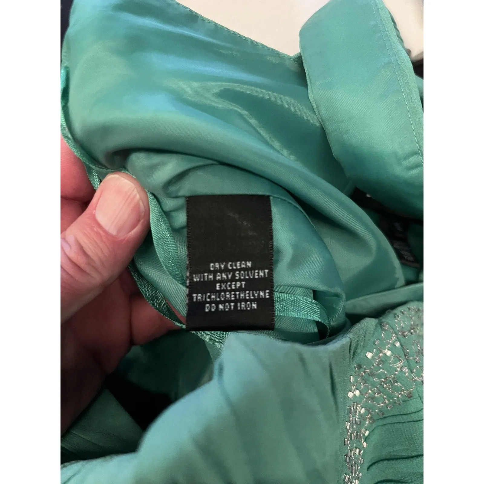 Jones New York Dress Womens 12 Green Silk Pleated Beaded Halter Evening Gown - Image 11