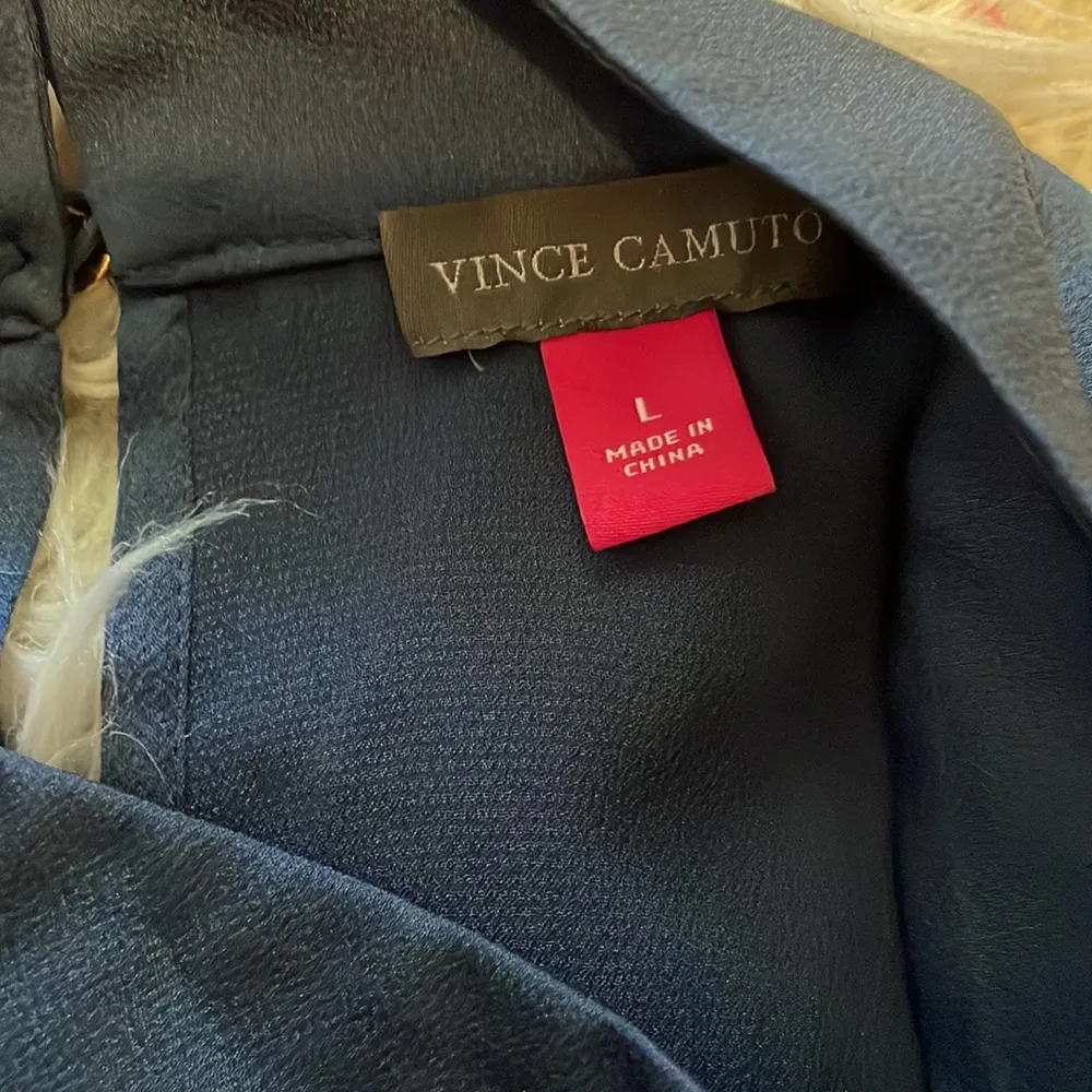 Navy Long Sleeve V Neck Blouse - Image 2