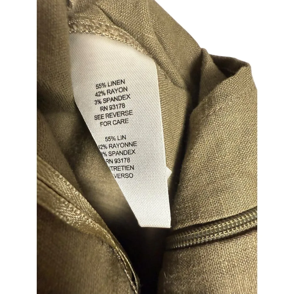 Tahari Olive Green Linen Blend Sleeveless V-Neck Belted Tie Waist Jumpsuit 4 - Image 8