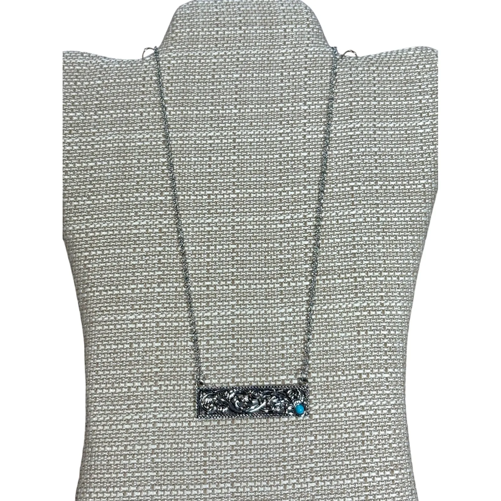 Turquoise Jewelry Set Western Necklace & Bracelet Silver Tone‎ Adjustable New - Image 3