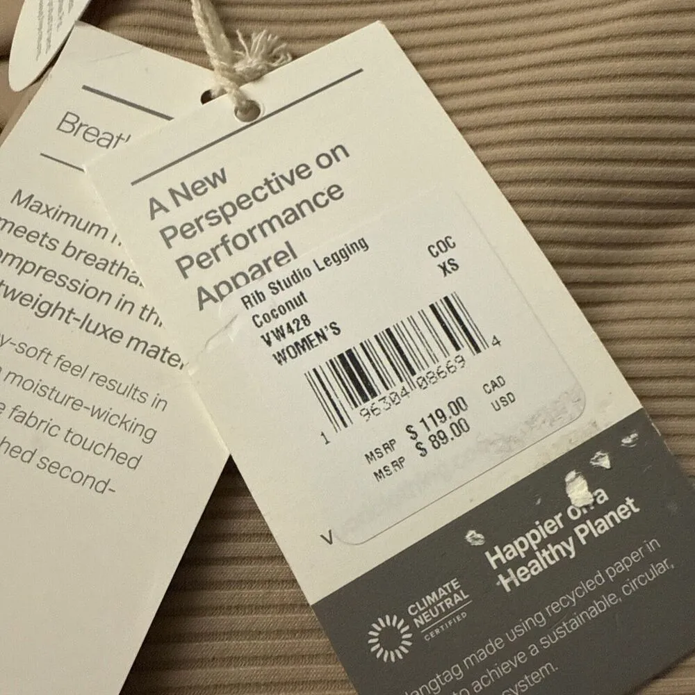 Vuori Women’s Rib Studio Legging Performance Leggings Coconut Beige Sz XS New - Image 3