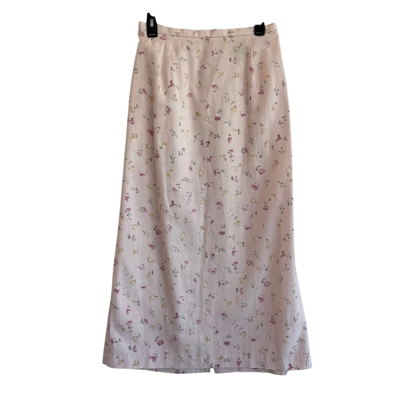 Coldwater Creek Linen Blend Floral Midi Skirt Pink White Cottagecore vintage M - Image 2
