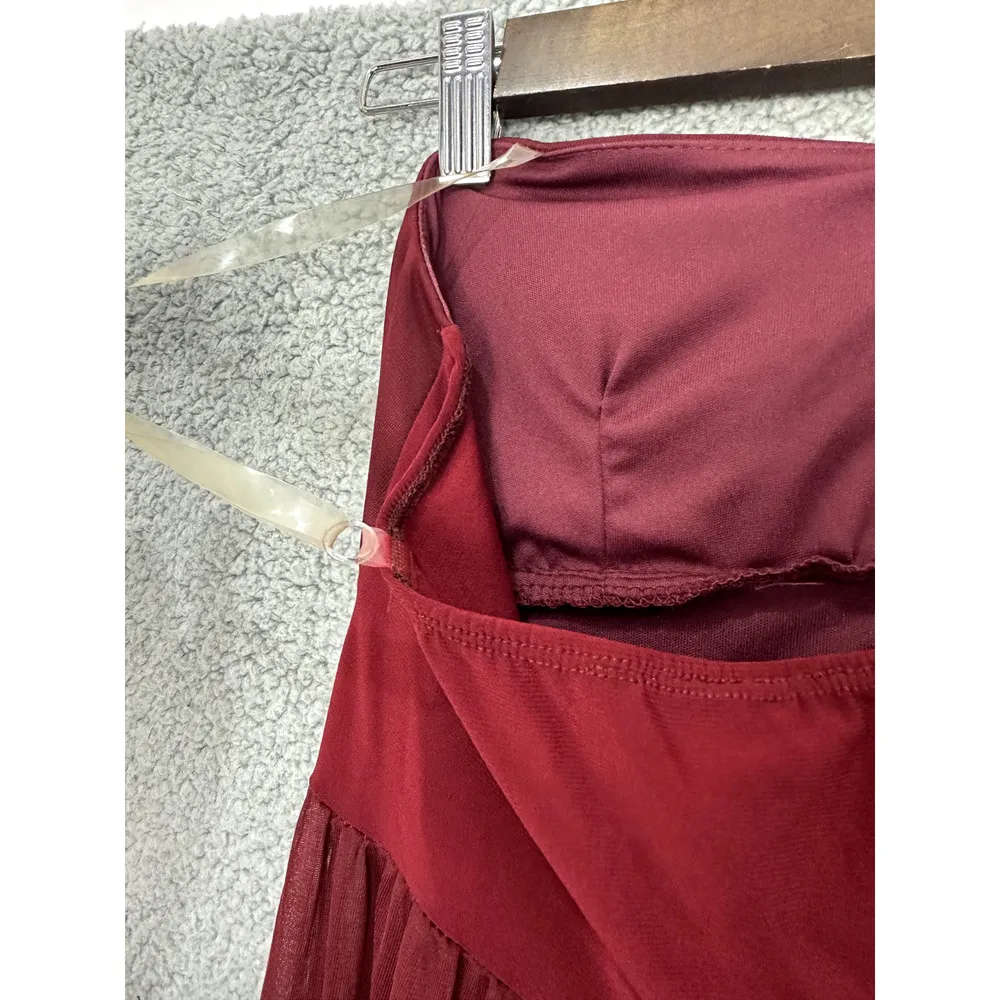 Vintage Y2K Babydoll Top Womens Small Burgundy Studded Sheer‎ Chiffon Fairy Boho Red - Image 6