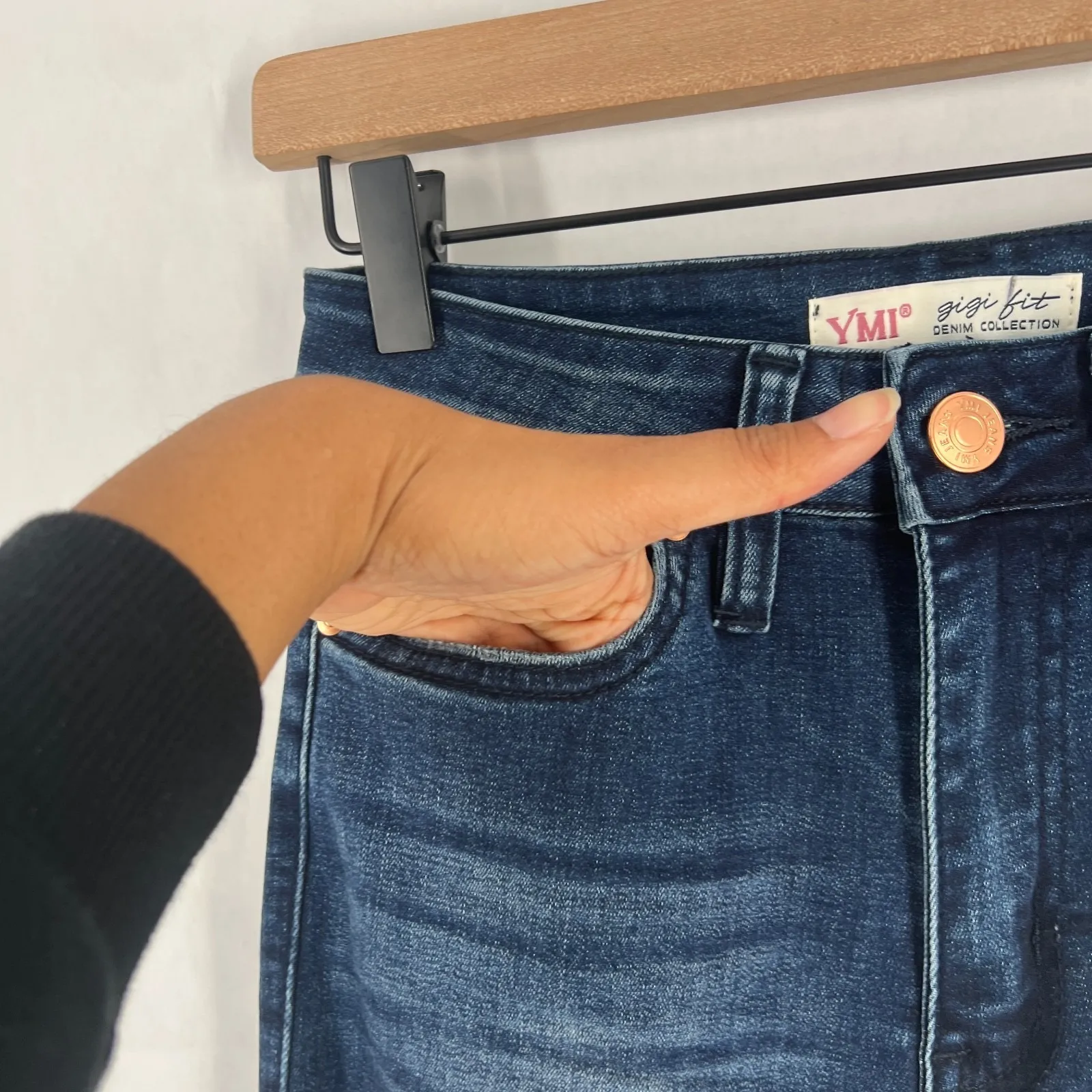 YMI Gigi Fit Flared Jeans Womens 3 Blue Denim Cotton Stretch High Rise Raw Hem - Image 3