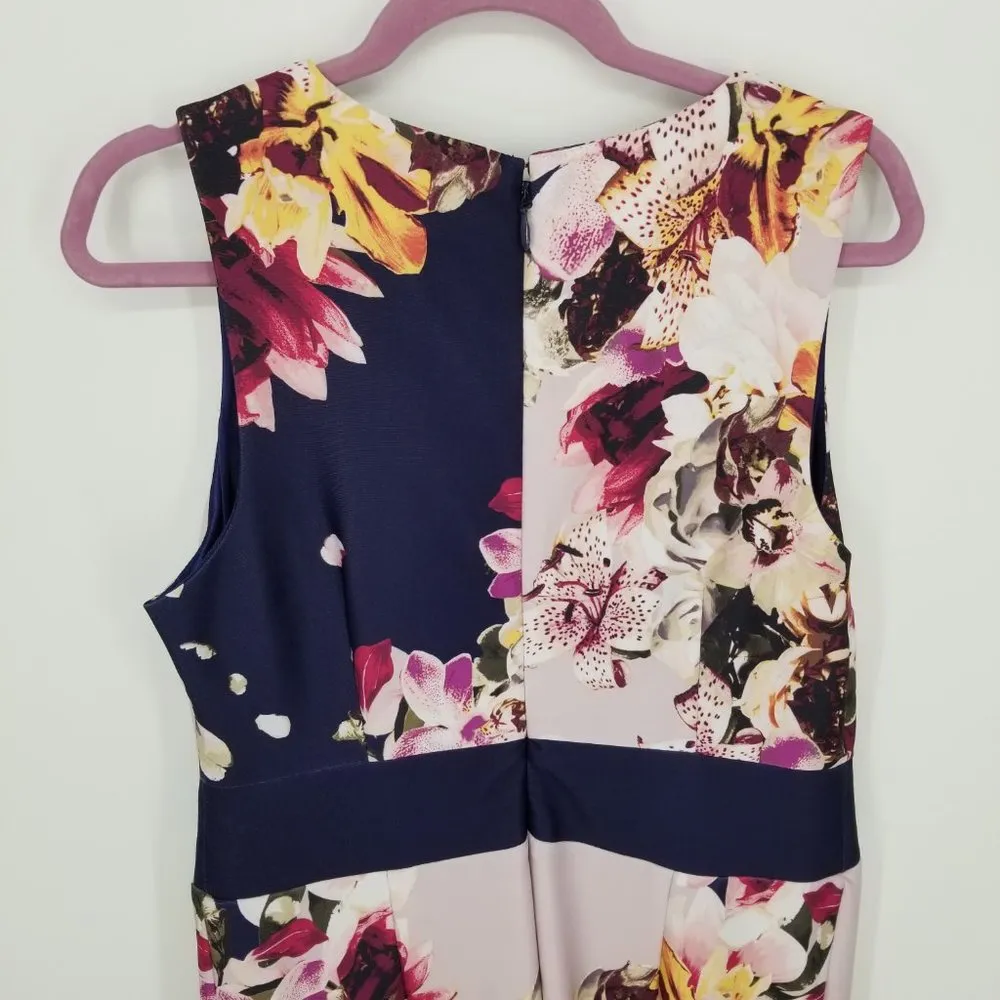 New York & Company Floral Midi Sheath Dress L Blue Size L - Image 10