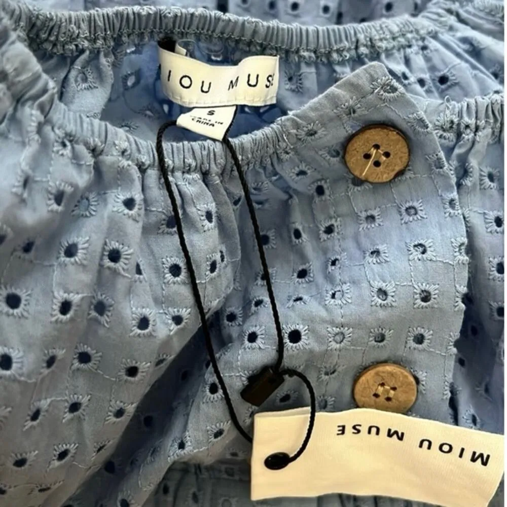 Moiu Muse Blue eyelet Mini Dress Cottagecore new with tag prairie casual - Image 7