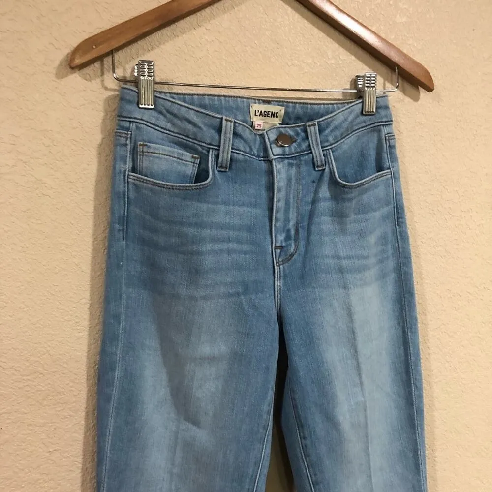 L'Agence NEW flare leg high waisted denim light blue wash jeans 25 - Image 3