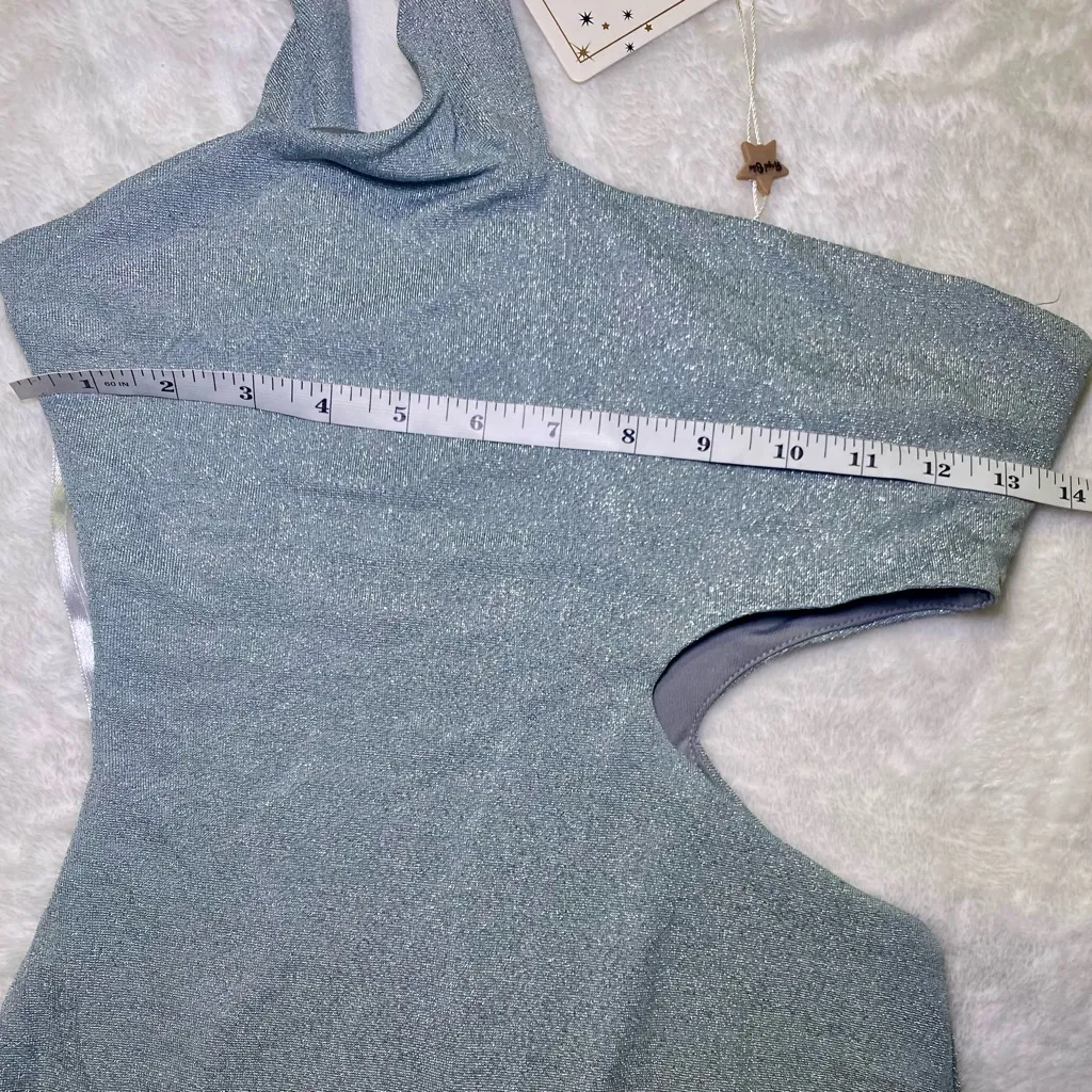 Angel Biba Sage Green Glitter One Shoulder Spaghetti Strap Bodycon Mini Dress - Image 7