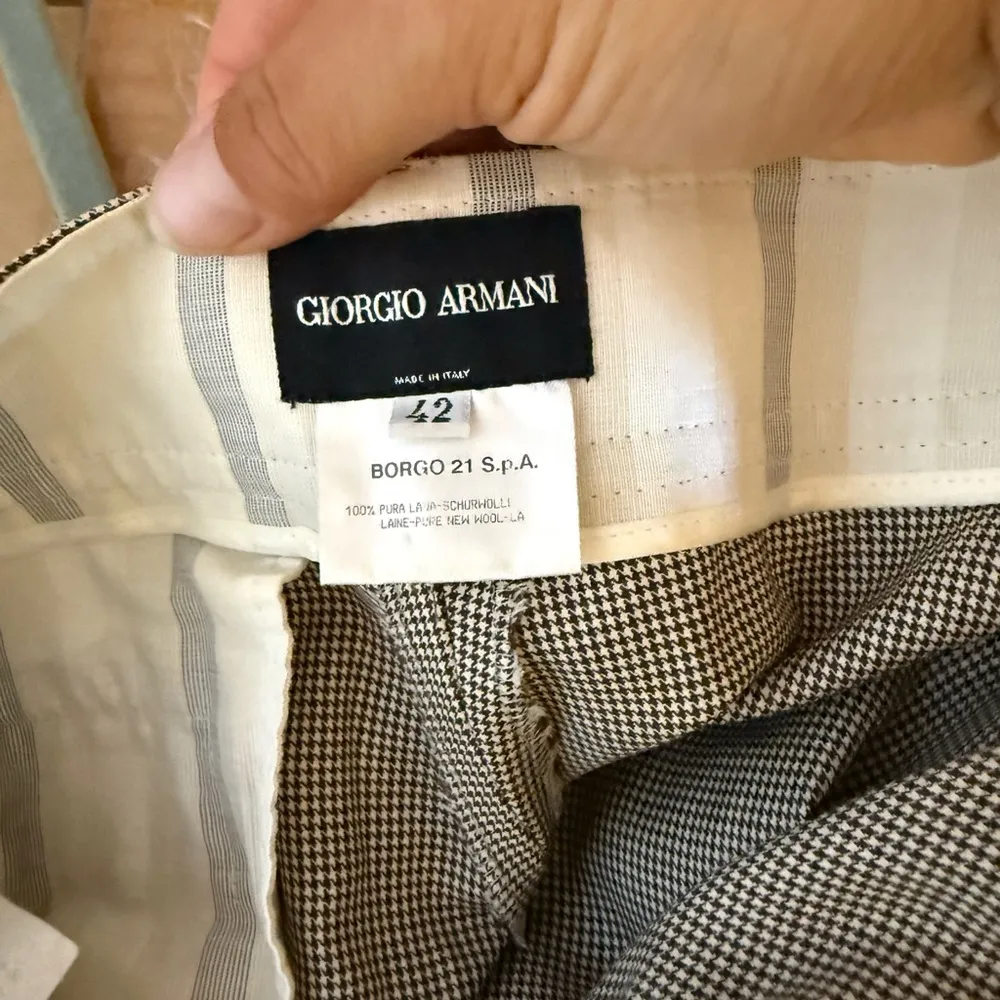 Giorgio Armani Brown Houndstooth Wool Wide Leg Pants - Image 3