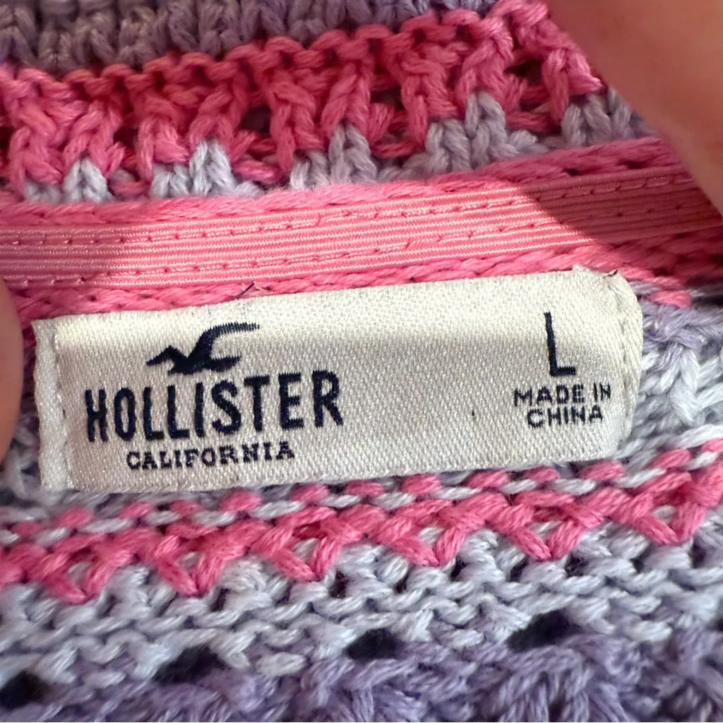 Hollister Crochet Striped Knit Crop Top Women’s Large Pink/Purple Boho Vacation - Image 5