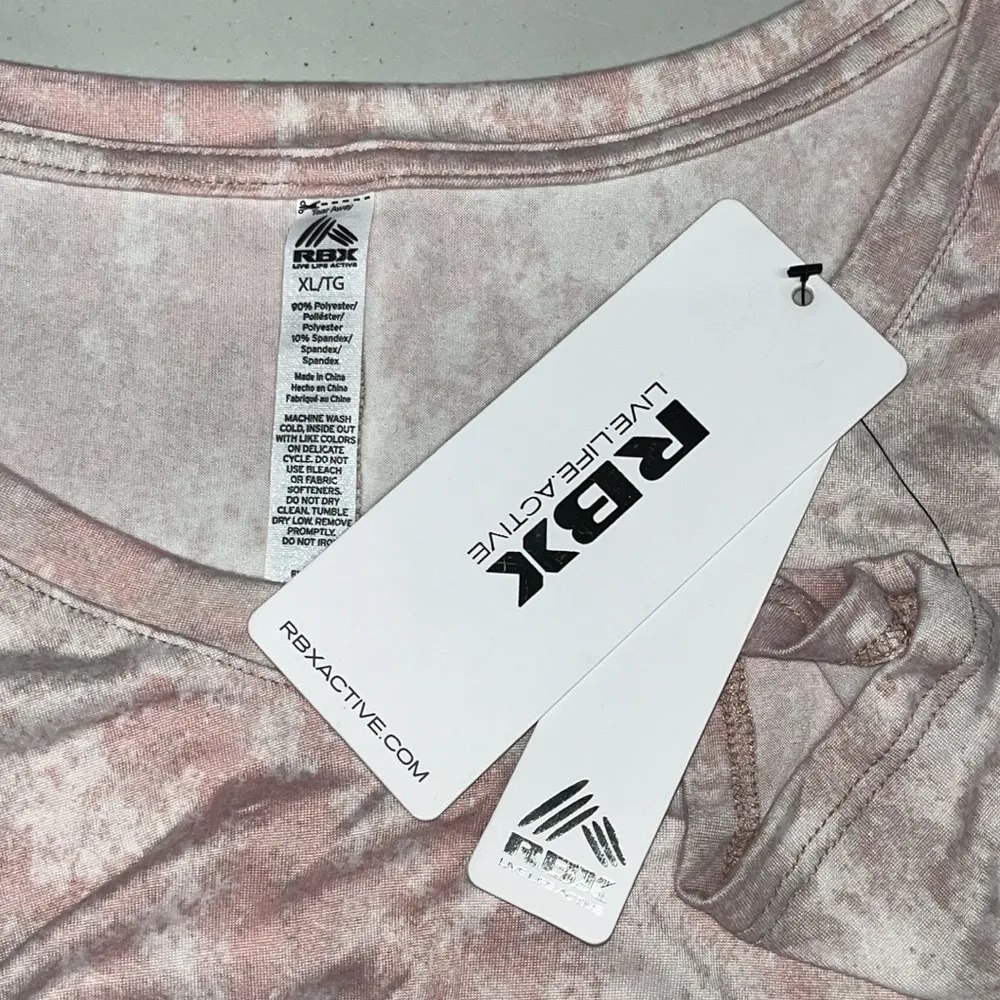 RBX Active NWT Size XL Pink Tie Dye V-Neckline Athletic Top w/ Thumbholes - Image 5