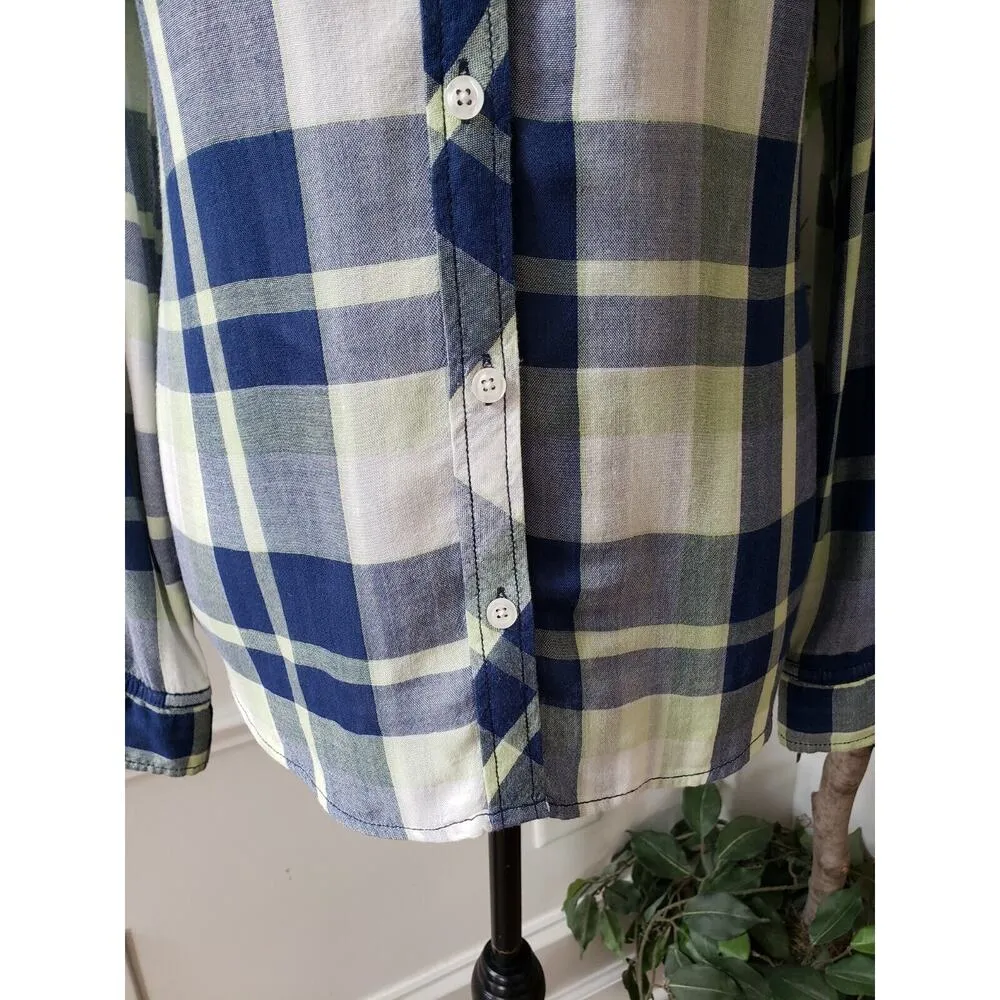 Tribal Women's Blue Rayon Casual Collared Long Sleeve Button Down Shirt Medium - Image 3