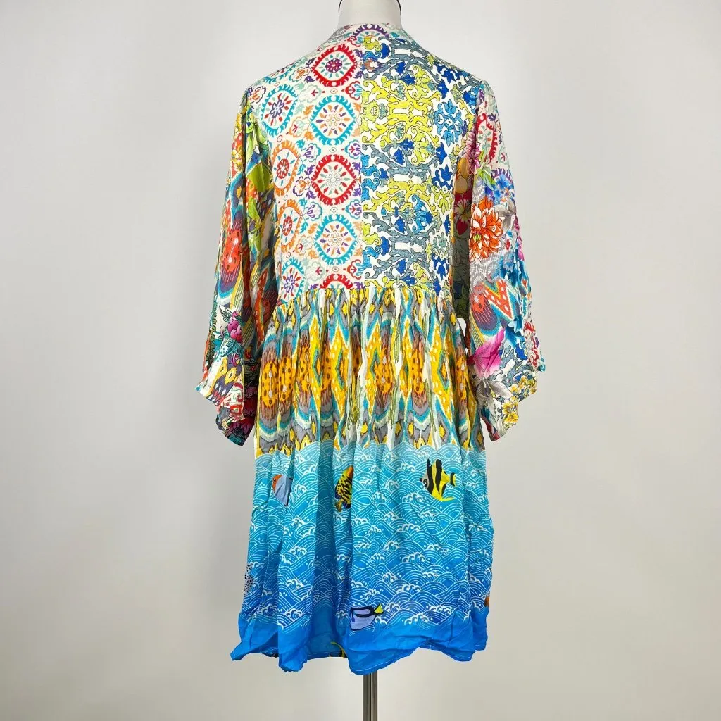 NWOT Johnny Was Mixi Short Kaftan Fish Kimono Multicolor Dress Size S/M - Image 5