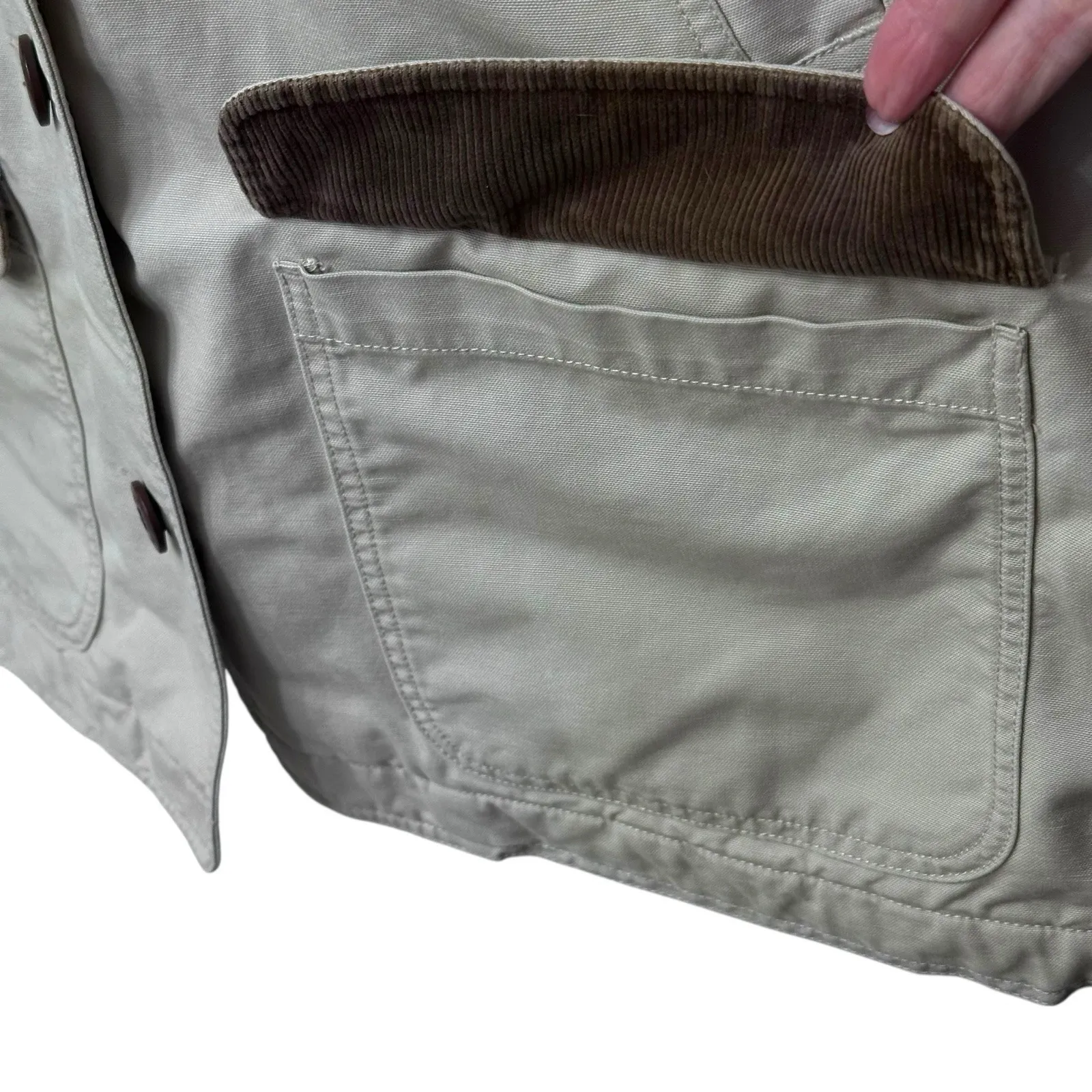 L.L. Bean Barn Coat Jacket Womens Beige Chore Quilted Lining Work Size Large Tan - Image 4