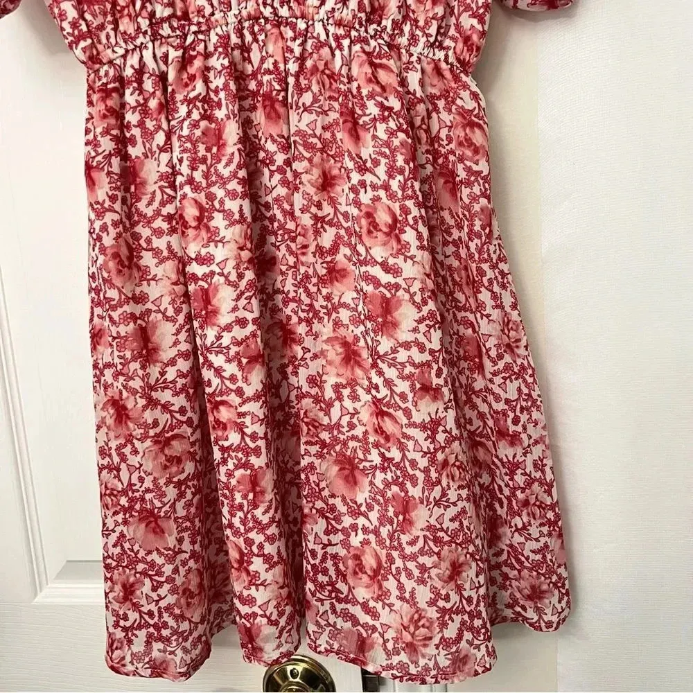 BB Dakota Steve Madden Size Small Flounce Red Floral Dress Mini Raglan Sleeve - Image 9