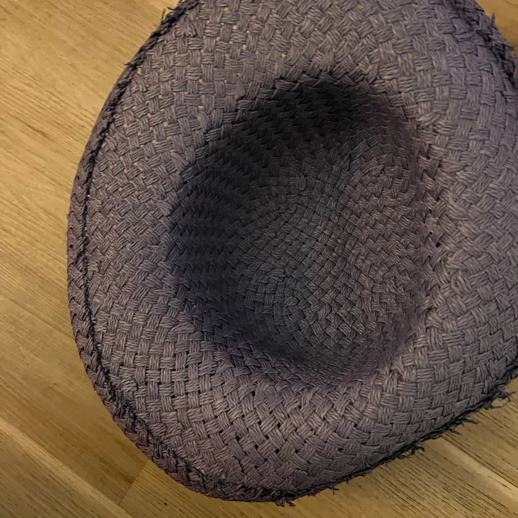 Vintage Blue Woven Hat with Blue Floral Accent Purple - Image 3