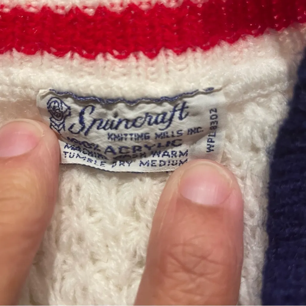 Vtg 80’s Spincraft Knitting Mills Block Knit Sweater Vest Women’s Med White Red - Image 3