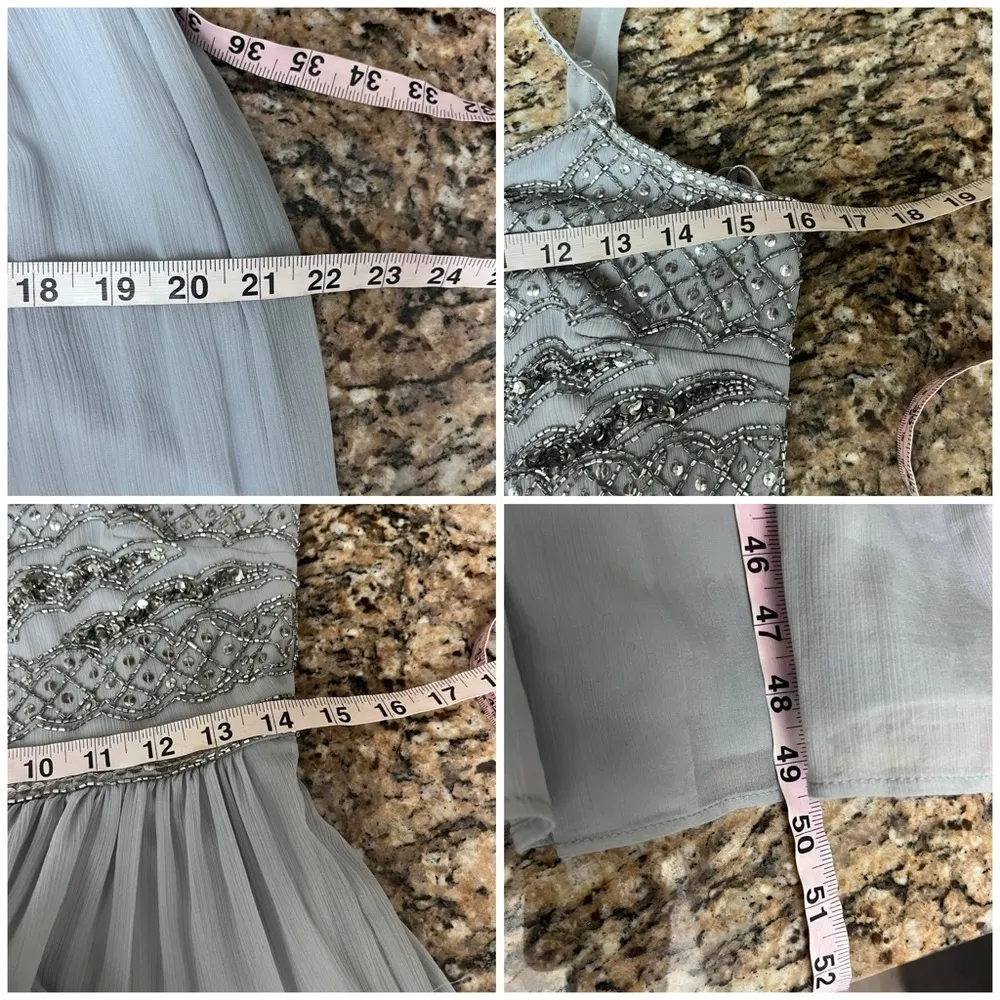 Adrianna Papell Beaded Silver Maxi Formal Dress 4 Evening Gown Prom Wedding Gala - Image 6