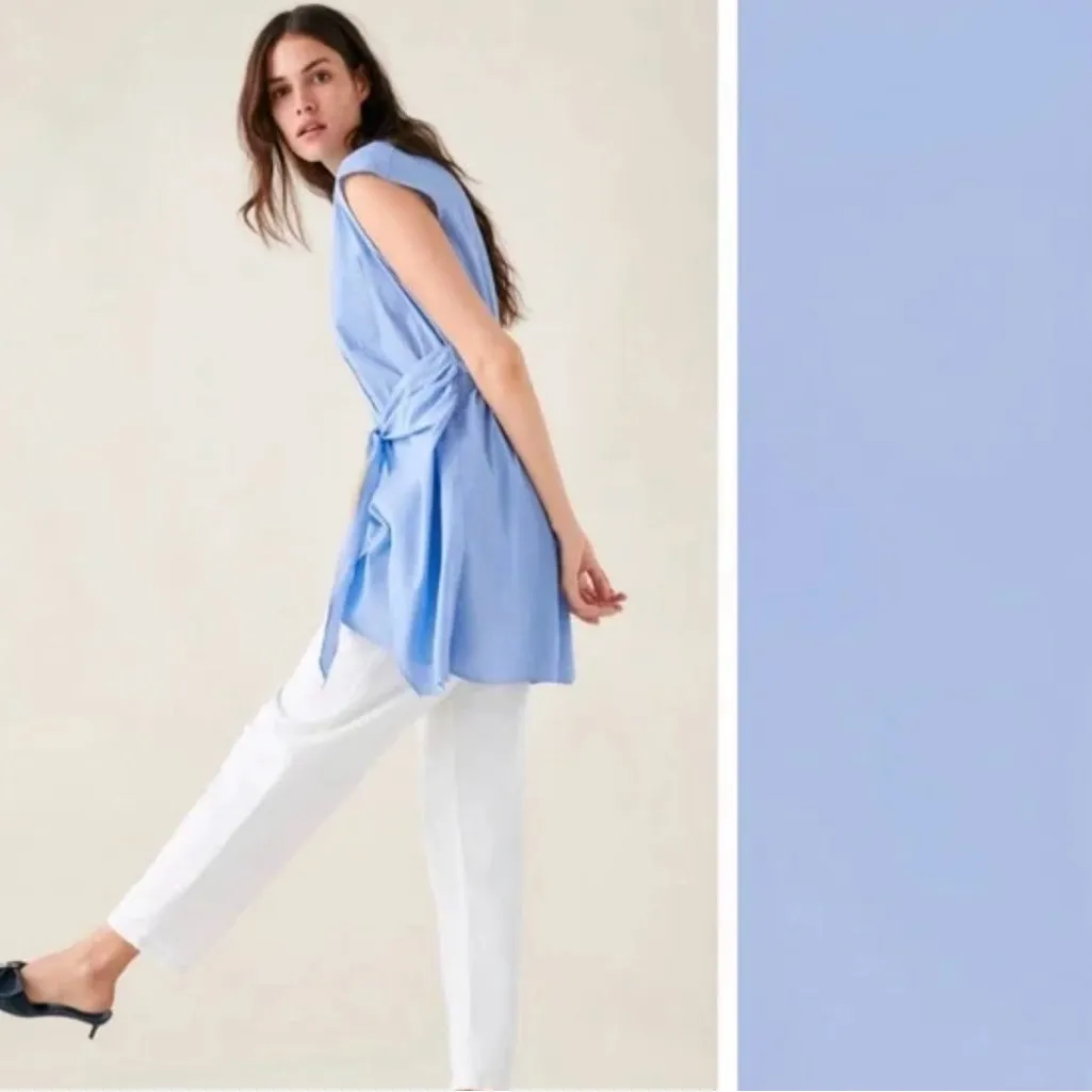 ZARA Knotted Tie Front Sleeveless Shirt Dress‎ Tunic Light Blue Size XS - Image 5