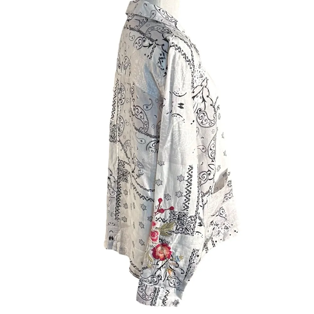 Johnny Was Linen Ashton Bandana Worker Jacket Small Embroidered Blazer Summer - Image 6