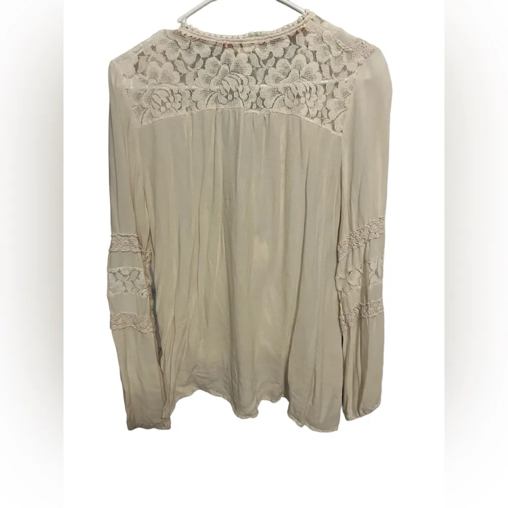 TAYLOR & SAGE Lace Inset Balloon Waist Woven Long-Sleeve Top size Large - Image 4