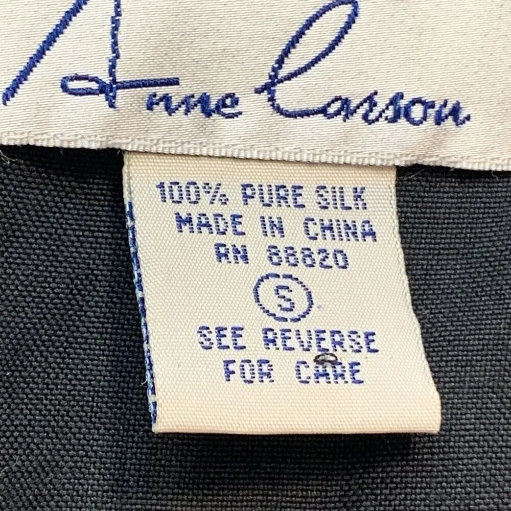 Vintage Anne Larsson Oversized Black Silk Top Long Sleeve Knot Buttons Asian Black - Image 8