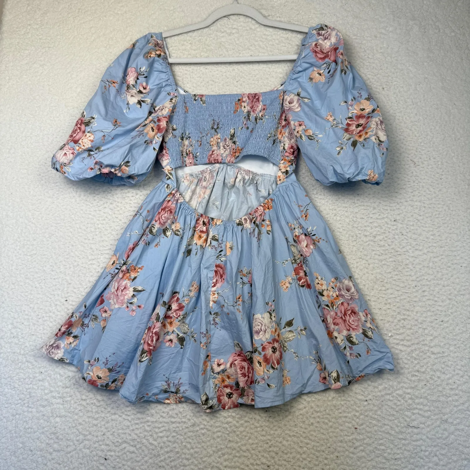 Altar'd State Dress Womens Small Blue Floral Puff Sleeve Cutout Sundress - Image 3