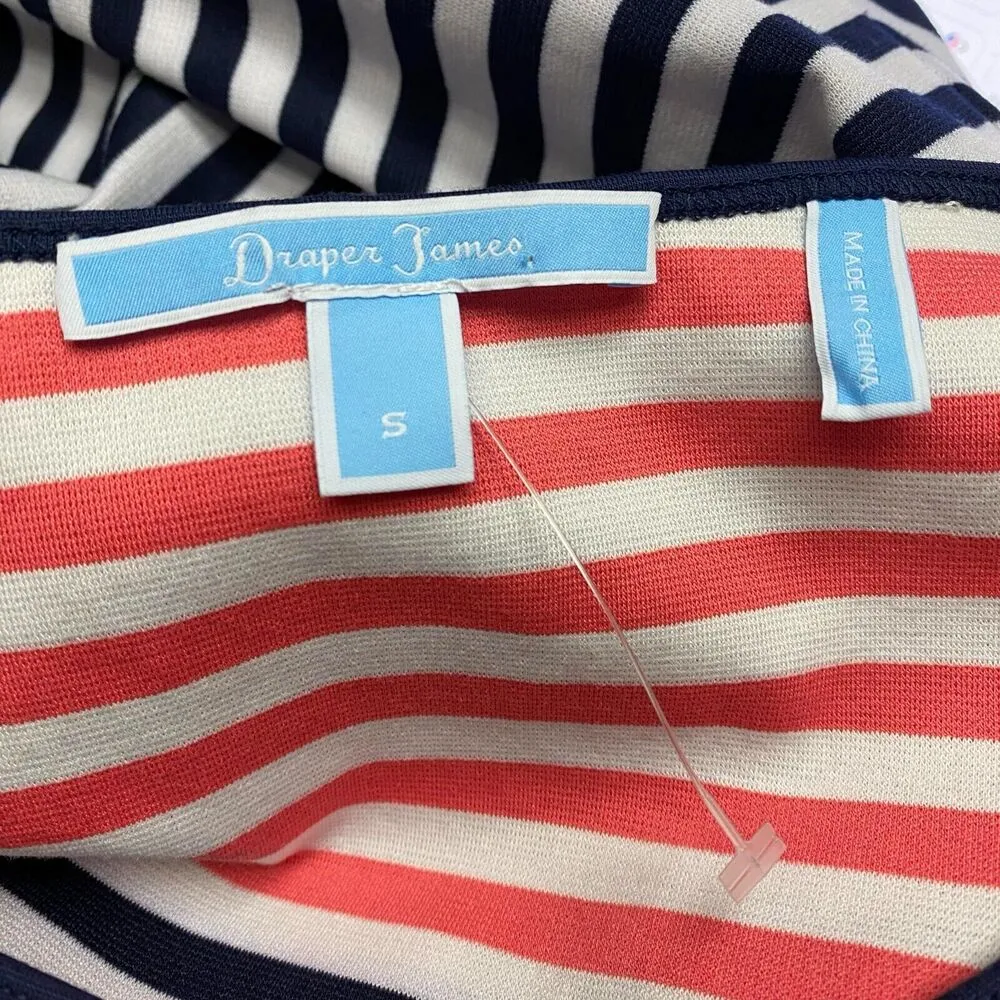 Draper James Stripe Ponte Knit ALine Navy Pink Mini Fit Flare Small Nautical - Image 8