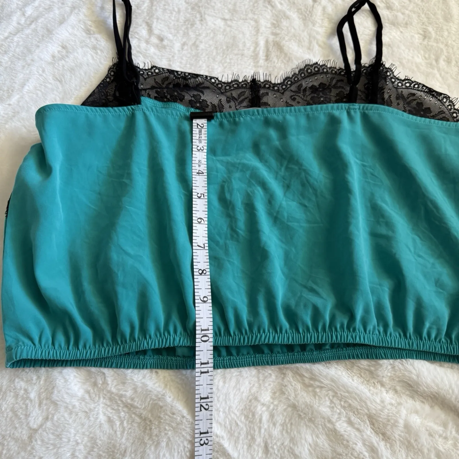 Free People Lace Trim Cropped Cami Tank Top Green Black Size M Boho‎ Festival - Image 4