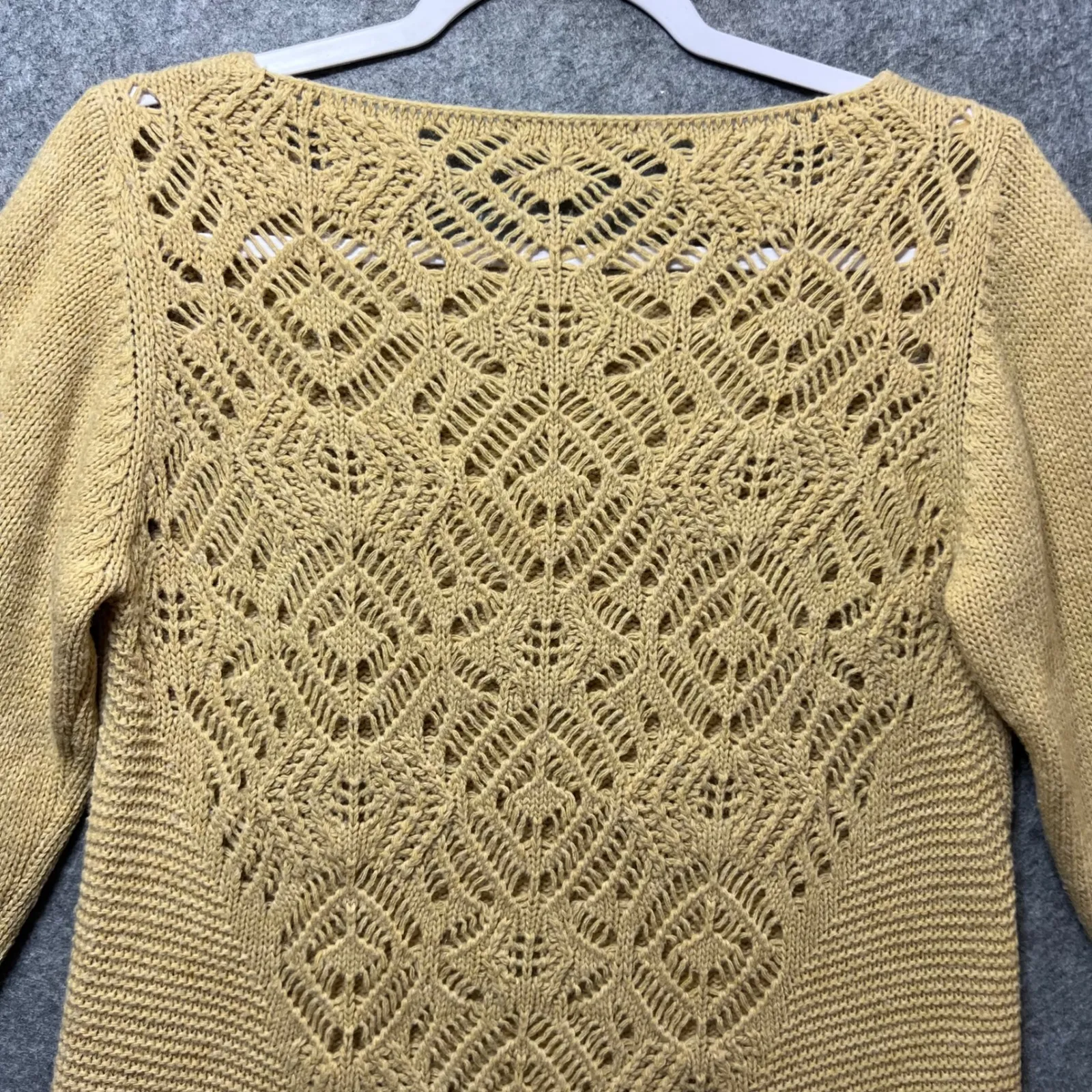 Bianca B Italy Open Knit Sweater L Tan Long Sleeve Wool Blend Scoop Neck Yellow Size L - Image 7