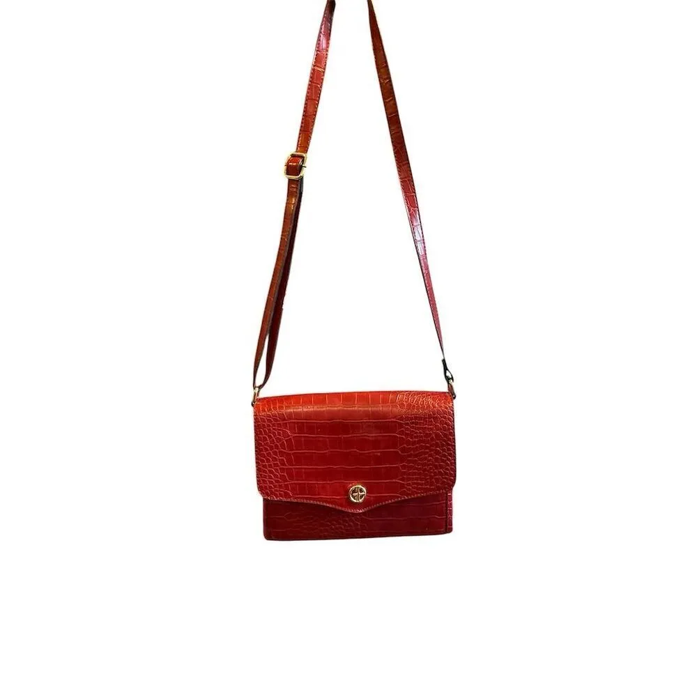 Giani Bernini‎ Women's Red Croc Embossed Crossbody Bag Medium Casual - Image 5